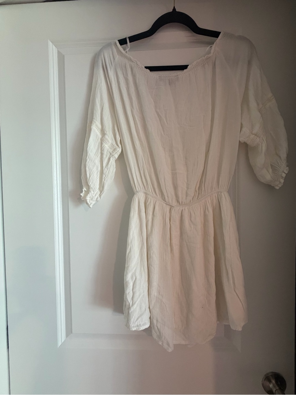 Lulu's White Tie-Front Peasant Mini Dress - Picture 4 of 4